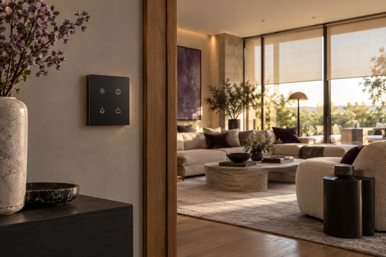 Wall-mounted smart-home control with a living space beyond